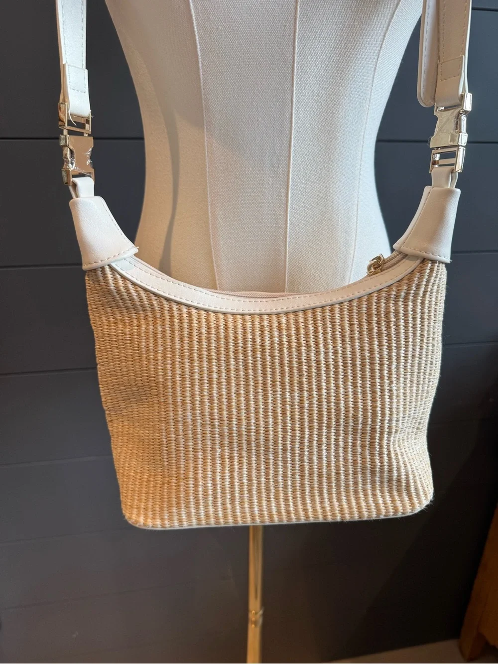 Bostanten Woven Cream & Natural Straw Coastal, Vacation, Neutral Shoulder Bag